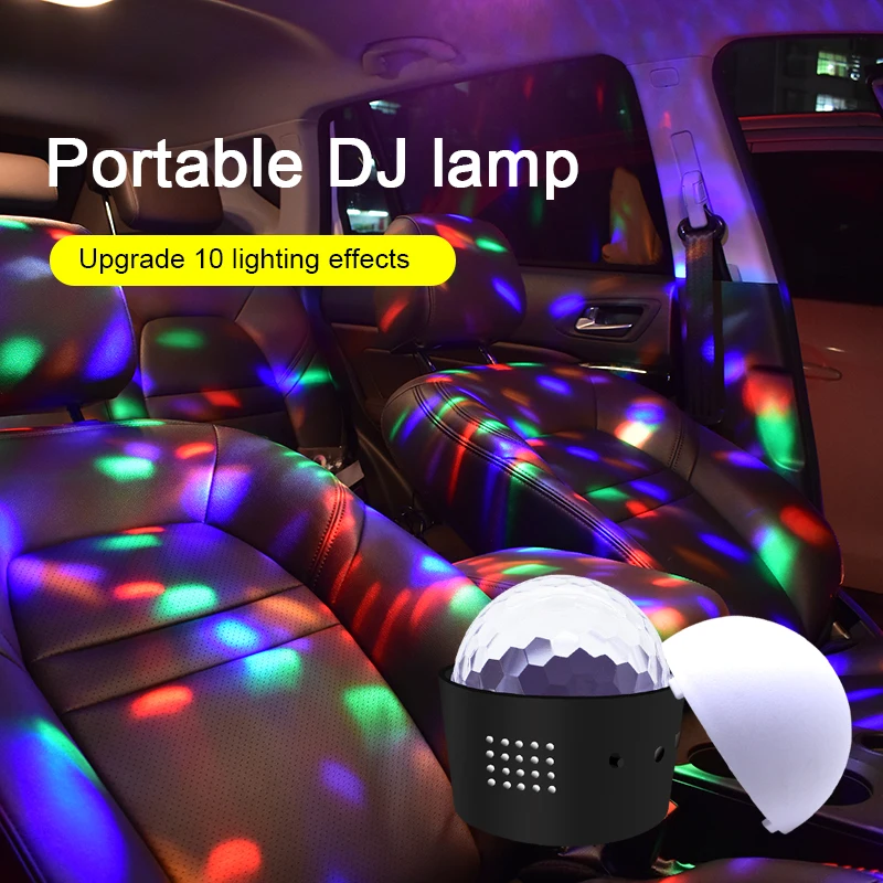 RGB LED Decoration Lamp Party DJ Effect Stage Light Interior Ambient Rechargeable Disco Ball With Voice Control Function For Car