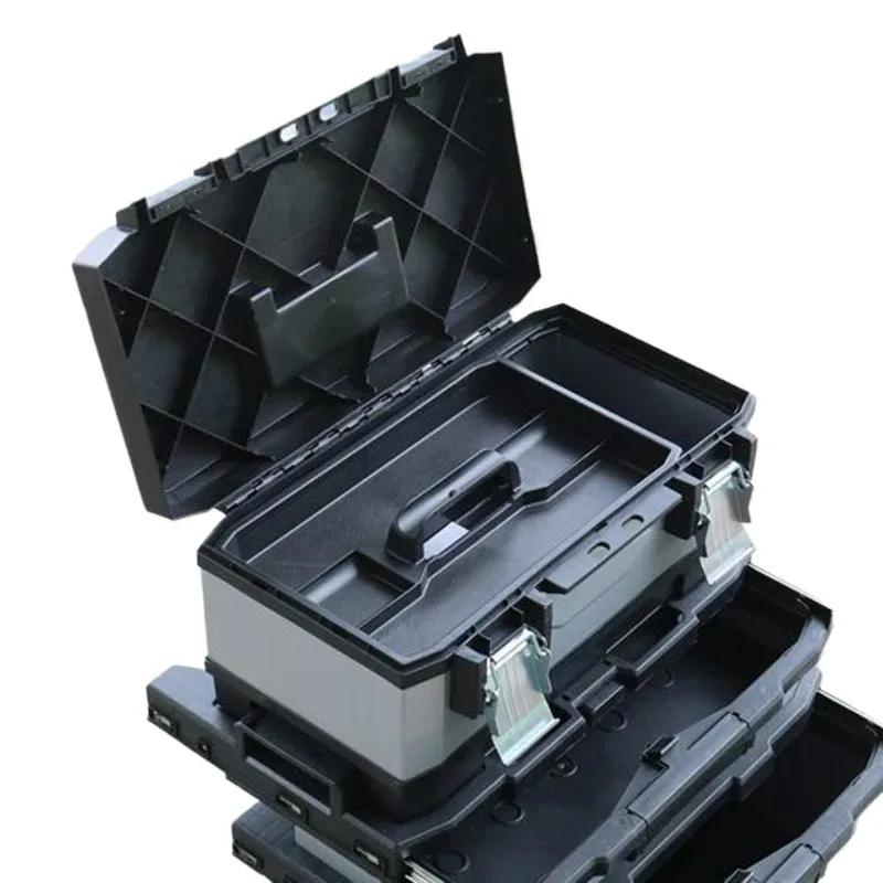 Multi functional movable pull rod toolbox, portable adjustable handheld rigid plastic toolbox with wheels