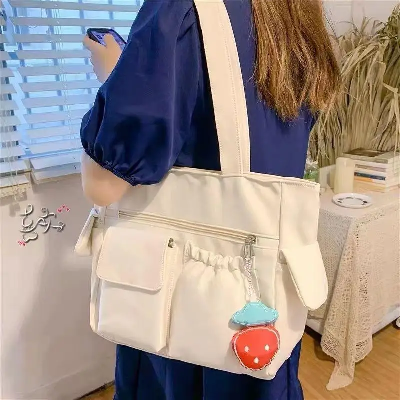 Solid Color Tote Bag Large Capacity Minimalist Handbag for Students School Commute Daily Book Storage