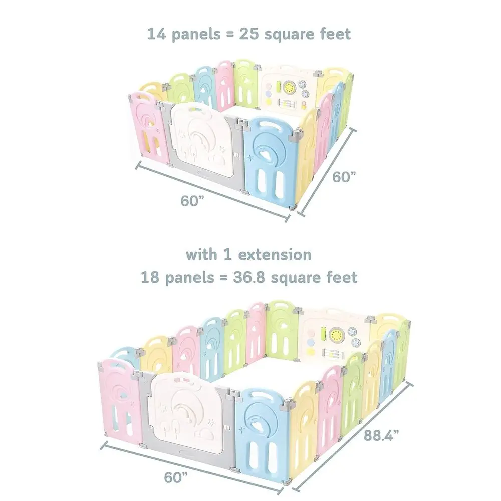 Expandable Multicolor Playpen with 4 Additional Panels - Cloud Castle Design
