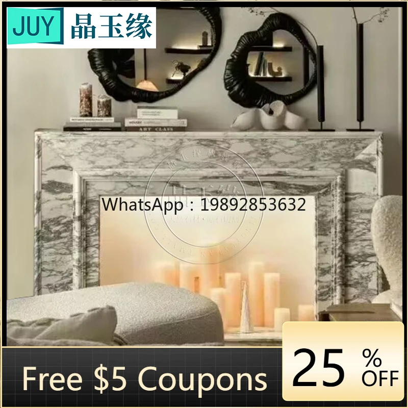 

LYY Natural Marble Fireplace French Minimalist Decorative Cabinet Bvlgari Pattern Carved Large White Stone Fireplace Sculpture