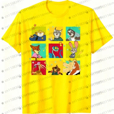 تي شيرت جديد لعام 2026 من Disney Zootopia 2 مطبوع عليه رسوم كرتونية بأكمام قصيرة مناسب لكل من الرجال والنساء ملابس الشارع للزوجين
