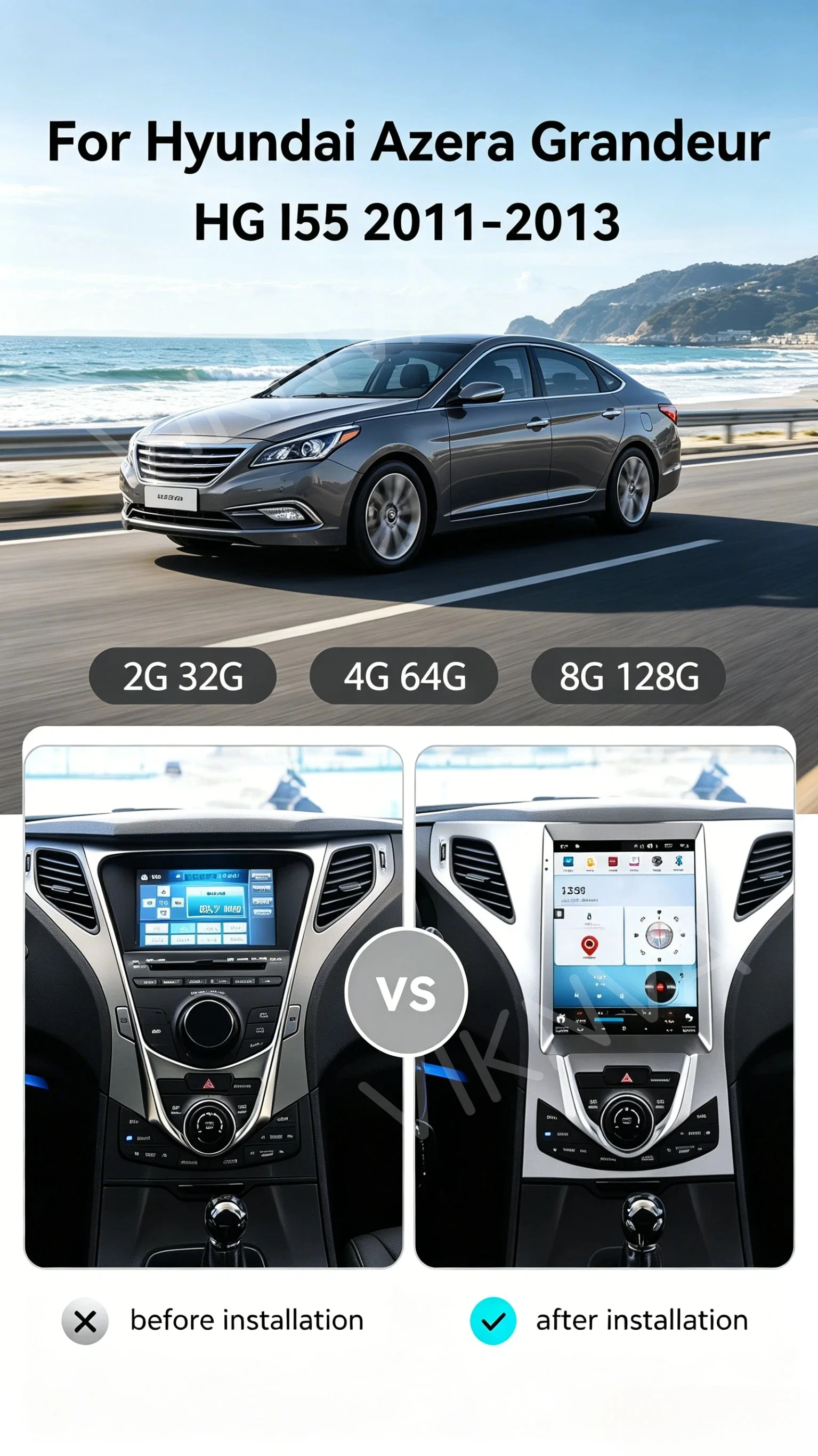 For Hyundai Azera Grandeur HG I55 2011 2012 2013 IPS Screen Android Car Radio Multimedia Video Player Auto Stereo GPS Carplay