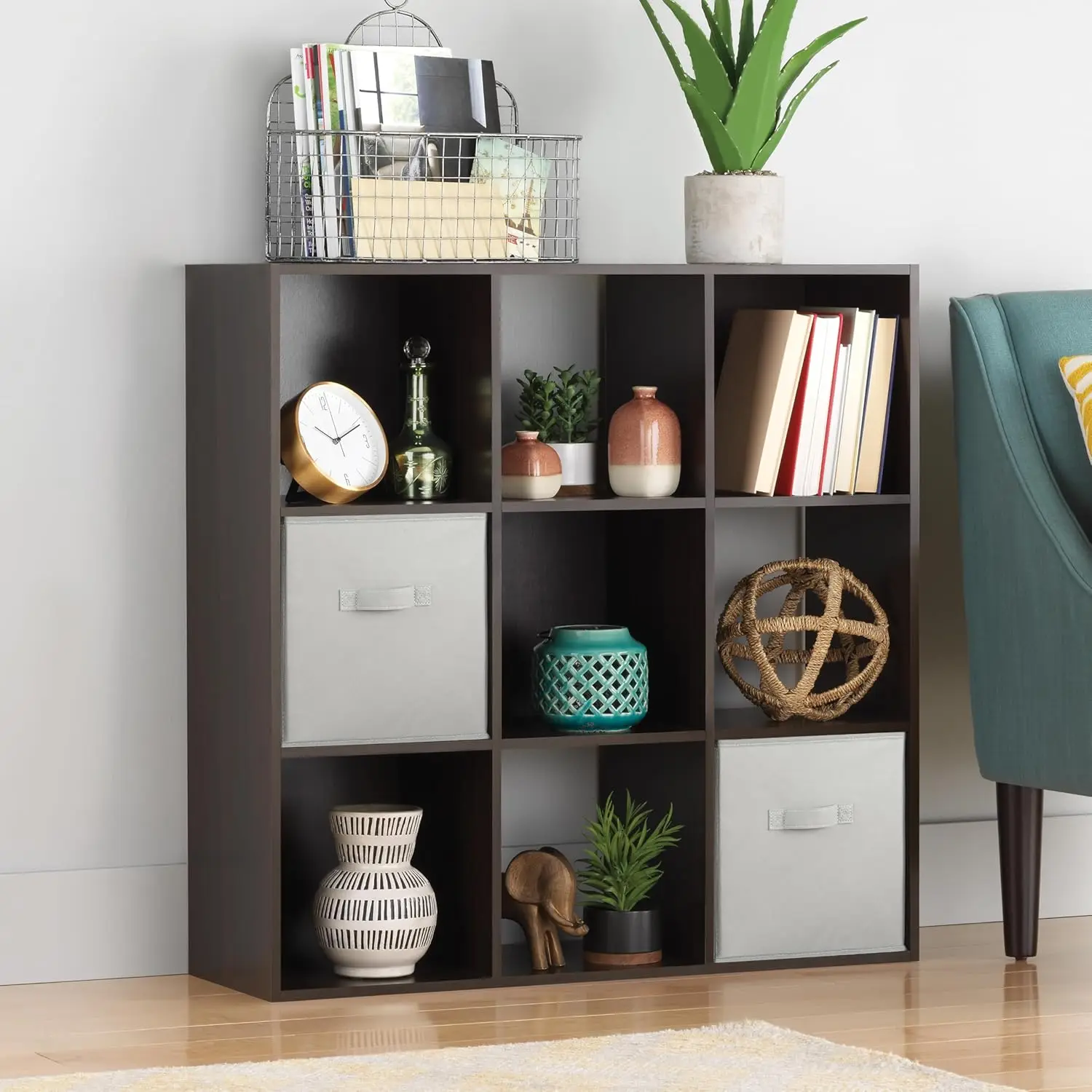 

9 Cube Storage Organizer, 3 Tier Stackable Bookshelf, Open Display Cabinet for Living Room, Bedroom, Home Office, 35.5"L x 11.7"W x 35.5"H, Espresso