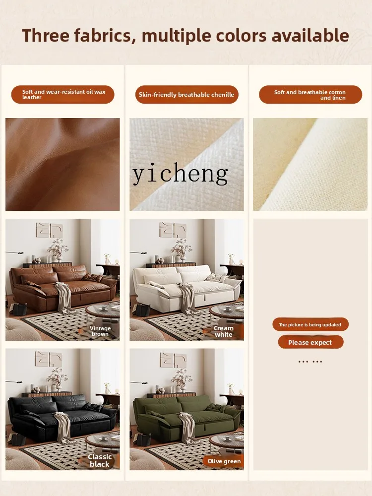 A2-9  sofa bed medium antique oil wax leather multi-functional foldable dual-purpose small apartment living room