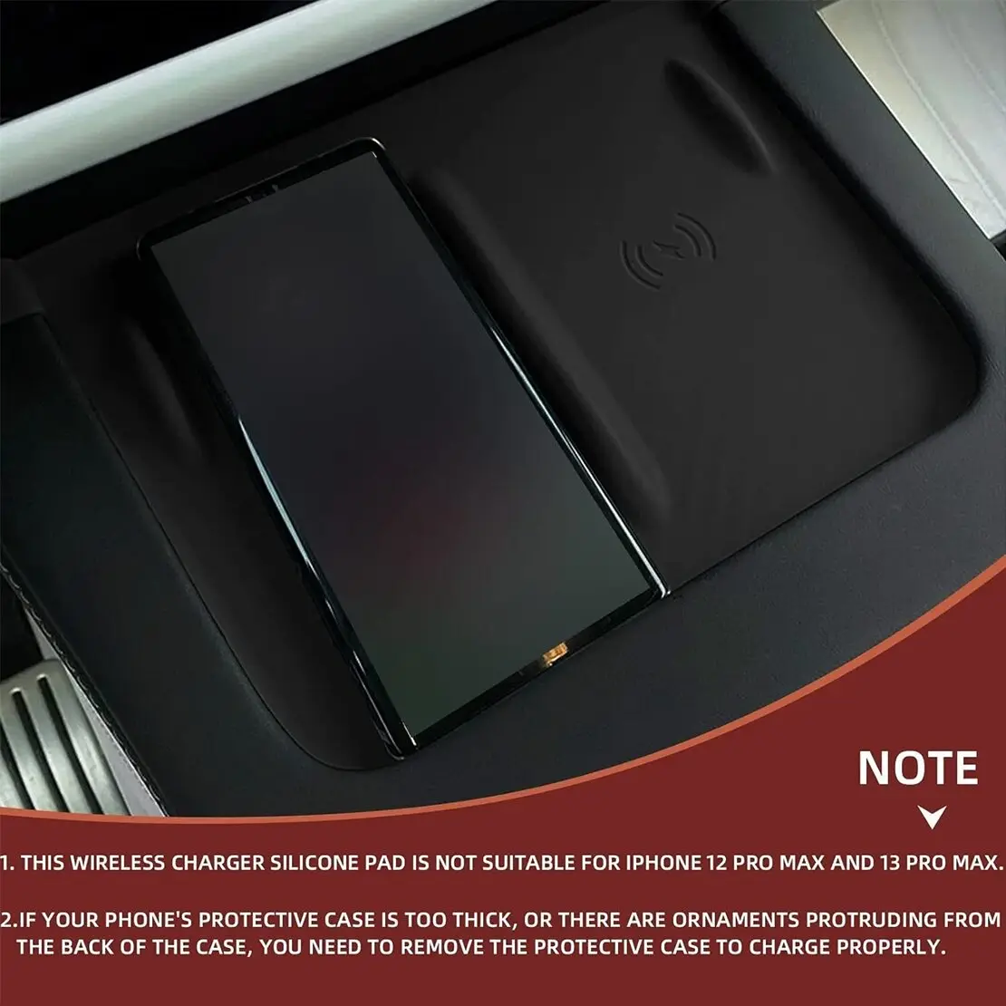 Car Center Console Wireless Charging Silicone Pad Mat Cover Black Fit for Tesla Model Y 3 2021-2024