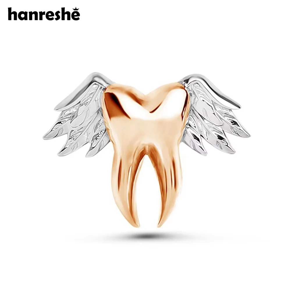 Hanreshe Luxury with Wings Tooth Brooch Medical Dentist Lapel Backpack Teeth Badge Pins Jewelry for Dentist Nurses Gifts