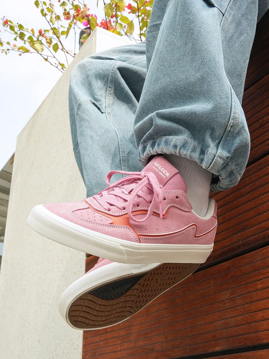 JiLuKe New DeXin Skateboarding Shoes Low Top Men Women Couple Shock Absorption Professional Skate Shoes Orange Pink