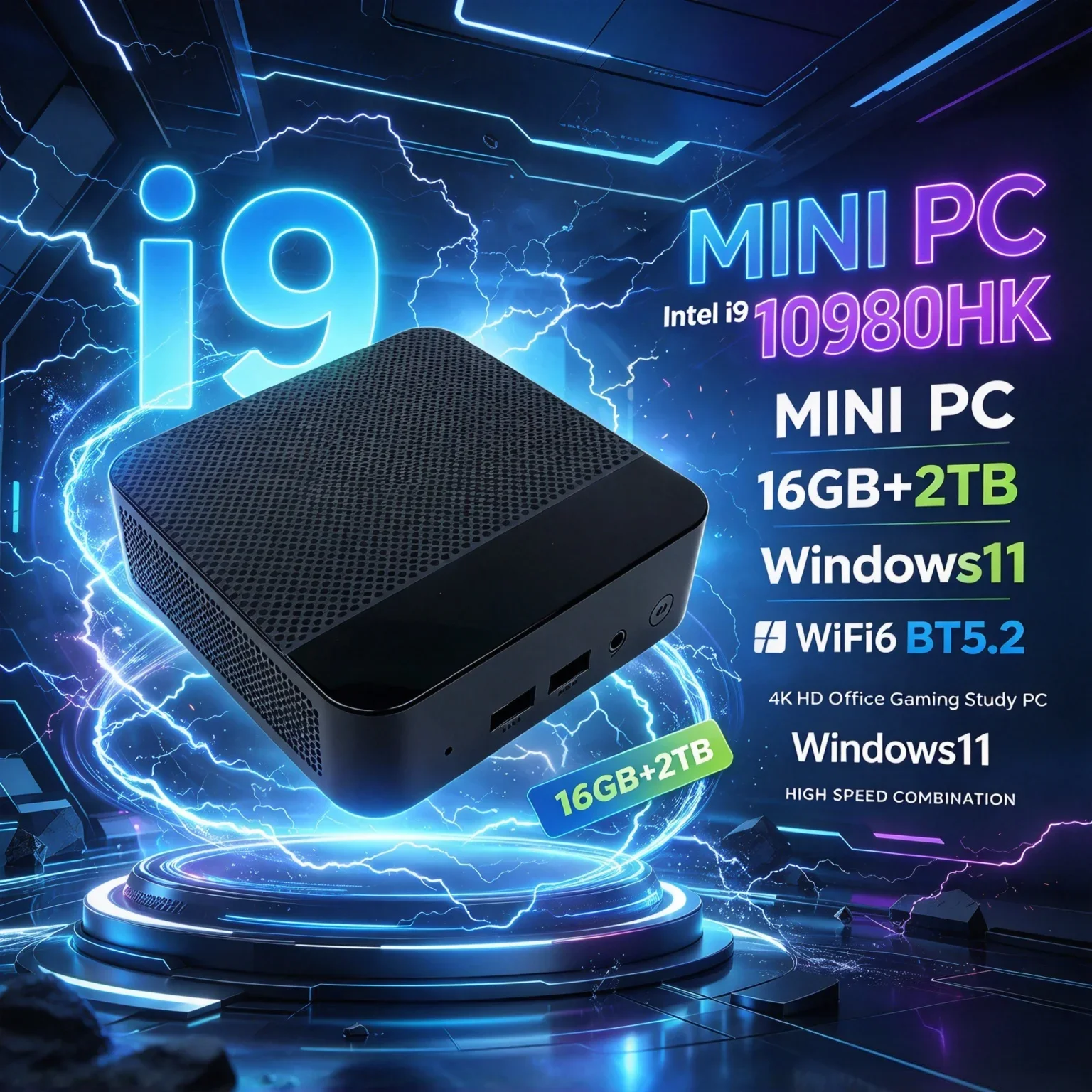 New Intel Core I9-10980HK Pocket Mini PC Ultra Compact 16GB RAM 1TB/2TB SSD WiFi 6 BT5.2 Windows 11 Office Gaming Desktop PC