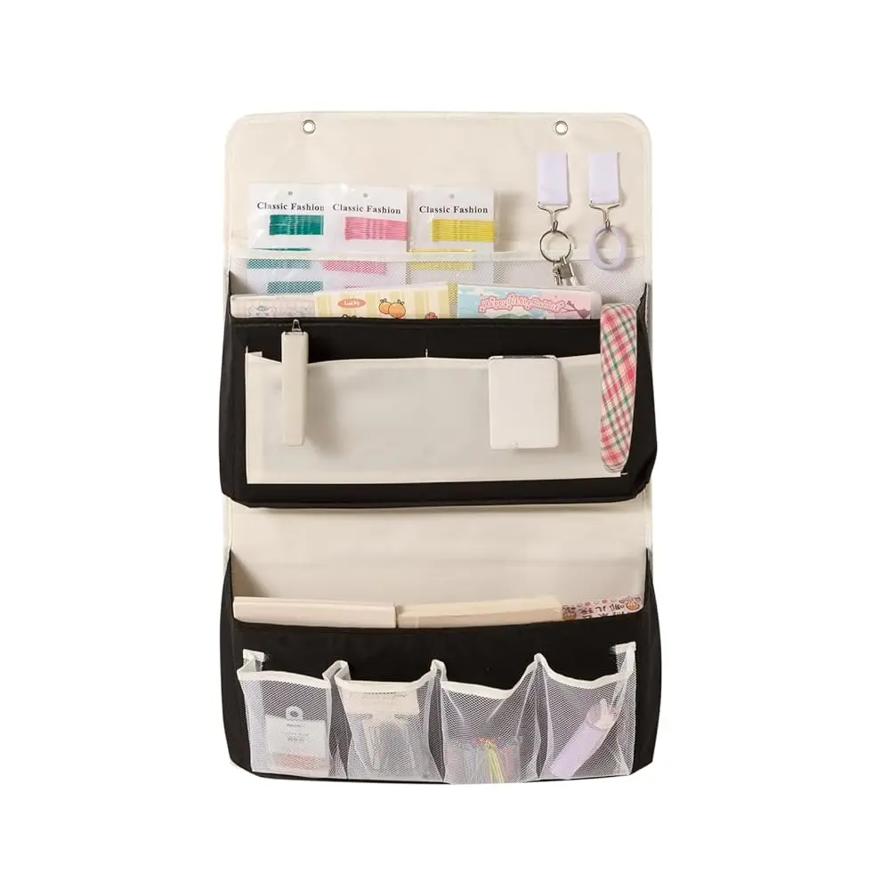 

Органайзер для хранения над дверью, подвесной органайзер с несколькими карманами и сетчатыми карманами, настенные сумки для хранения, черно-белый (серый)