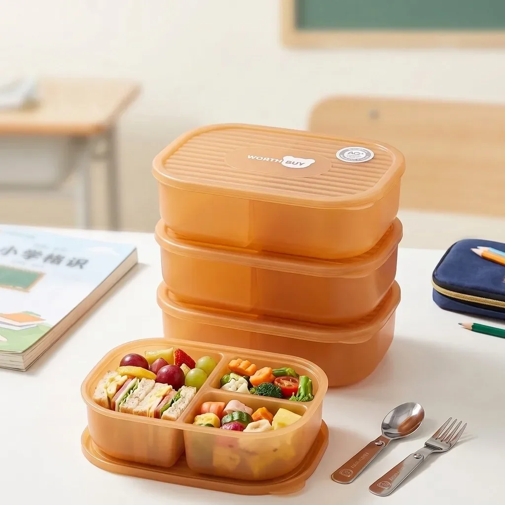 Japanese Plastic Bento Box Kids Adults Lunch Box for School 3 Compartment Microwavable Meal Prep Food Storage Snack Containers