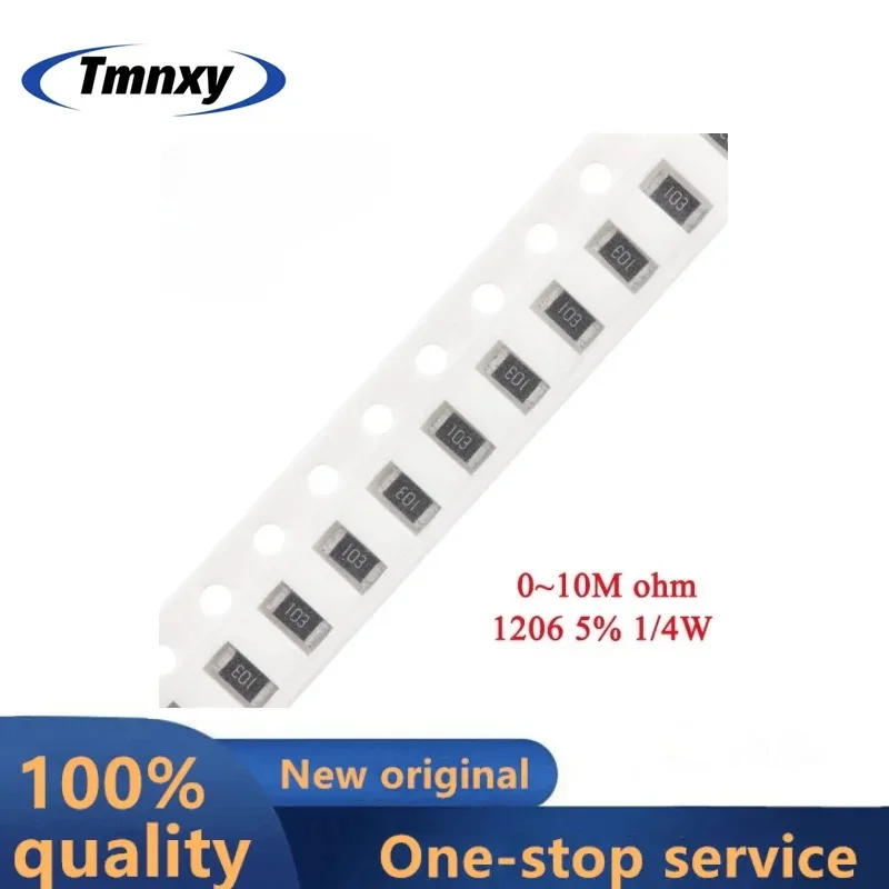 

100pcs 1206 SMD Resistor 5% 1/4W 0R~10M 0.01 0.3 0.47 0.91 1.5 5.1 9.1 10 30 47 56 68 100 820R 1.2K 5.1K 75K 910K 3.3M 10M ohm