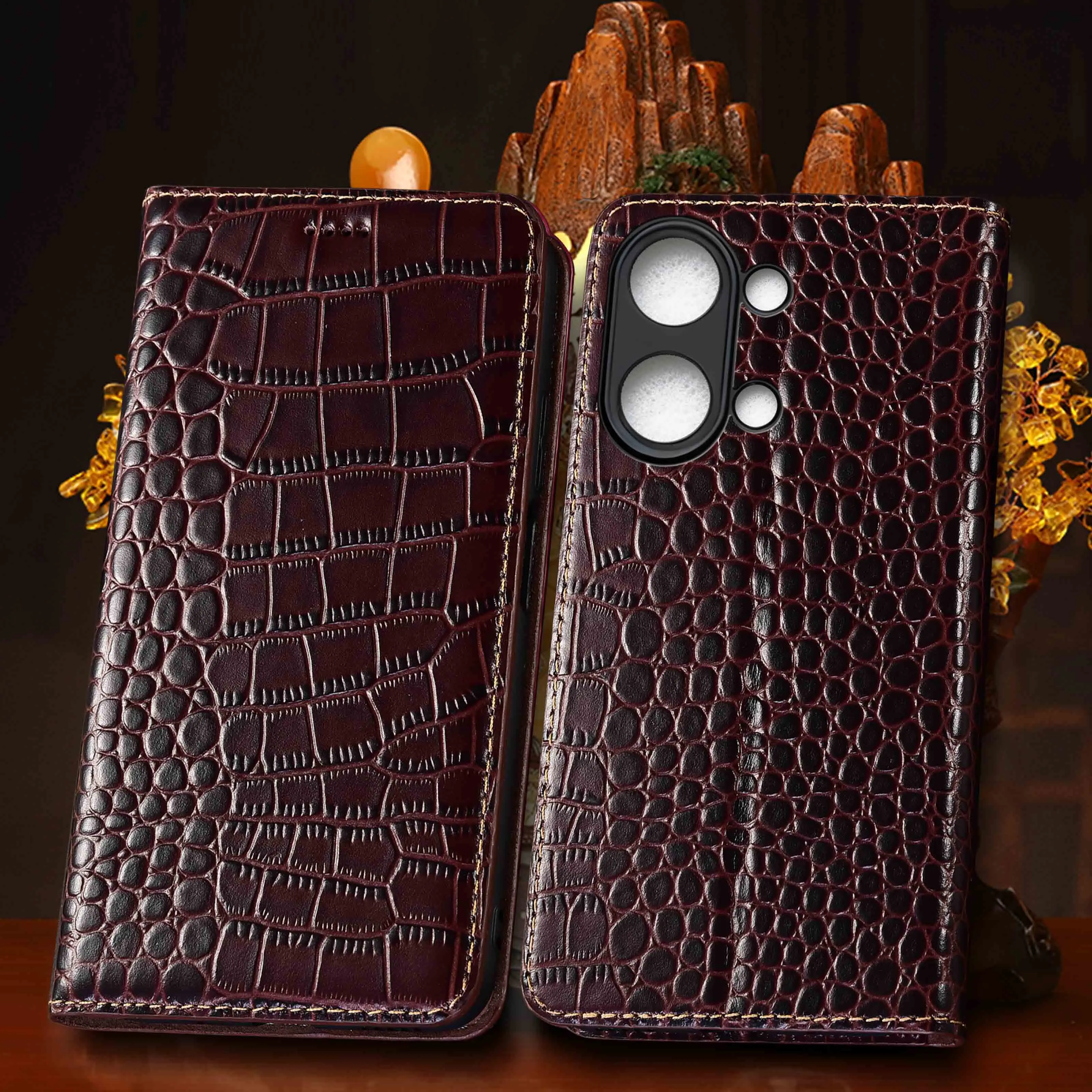 

For Xiaomi Poco X3 X4 X5 X6 X7 X8 Pro NFC GT Neo Max 5G Crocodile Pattern Genuine Leather Wallet Flip Phone Cover Case Cowhide