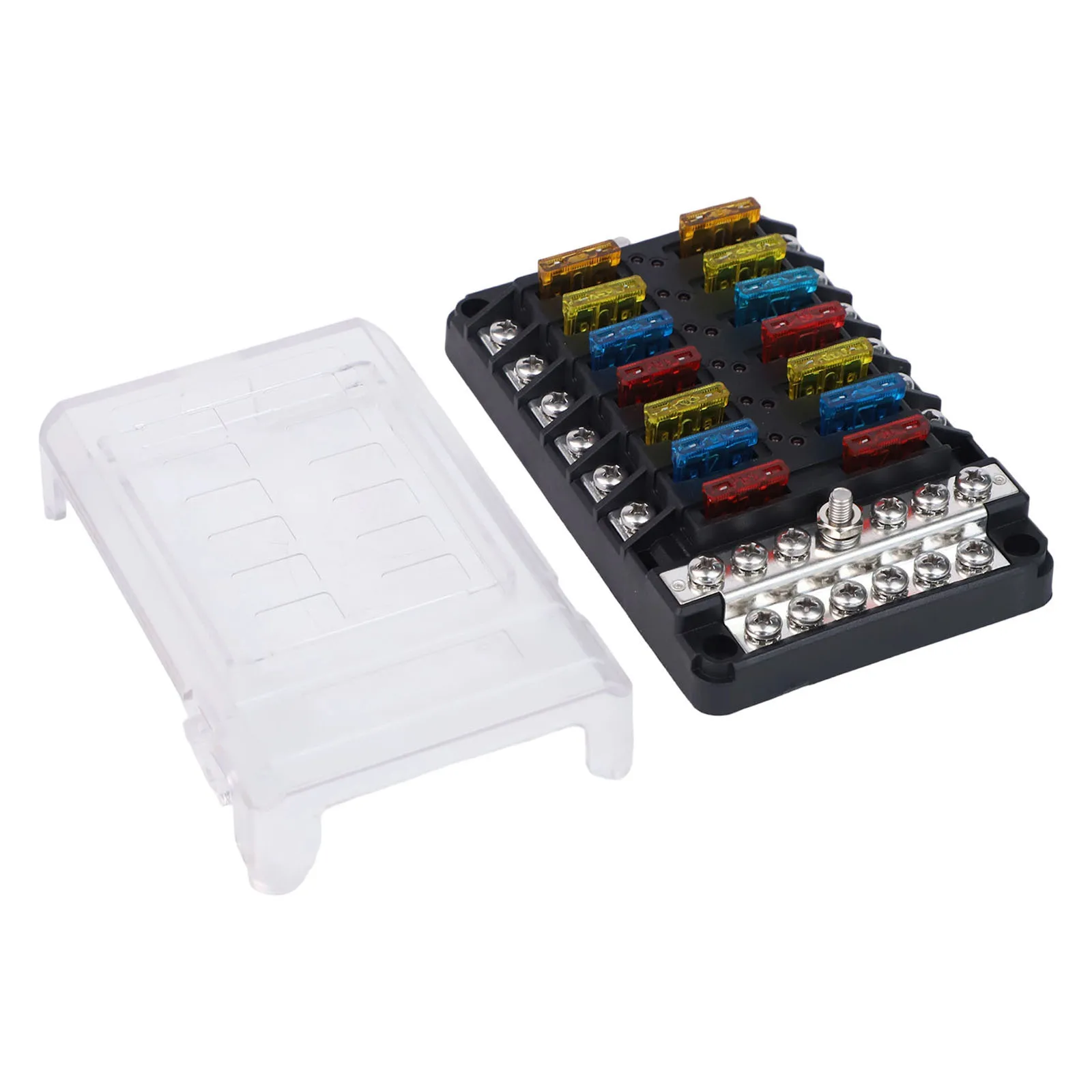 Efficiently Designed 12V Automotive Fuse Box with Red LED Indicator and Full Set of Fuses for Enhanced User Experience
