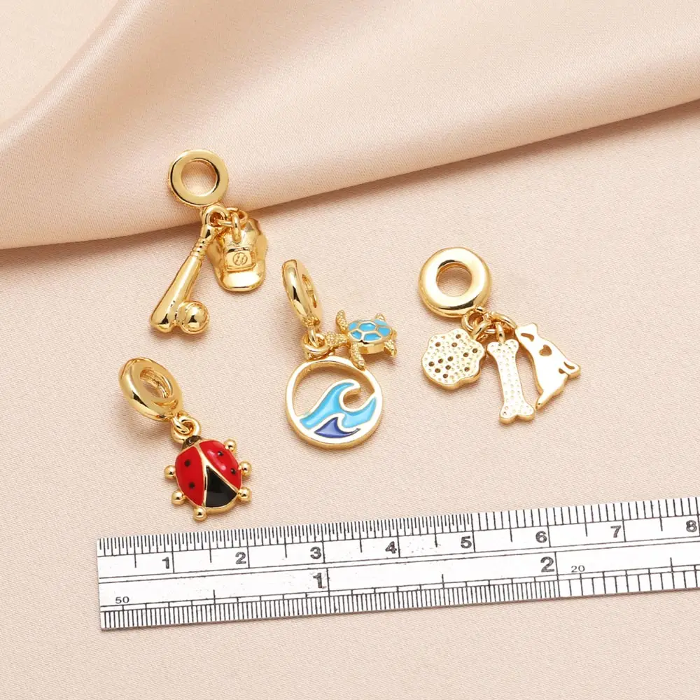 OCESRIO Trendy Enamel Turtle Sea Wave Pendant for Necklaces Copper Gold Plated Baseball Beetle Jewelry Making Component pdtb682