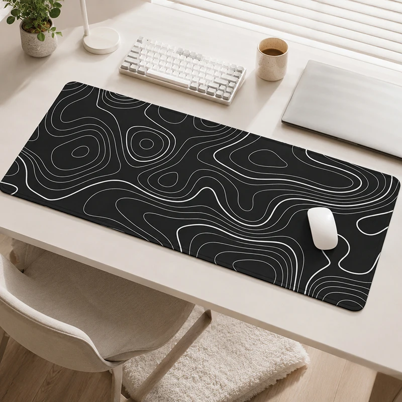 Mouse Pad Black Topographic Line Gamer XL HD Custom Mousepad XXL Mouse Mat Desk Mats Office Natural Rubber Non-Slip Computer