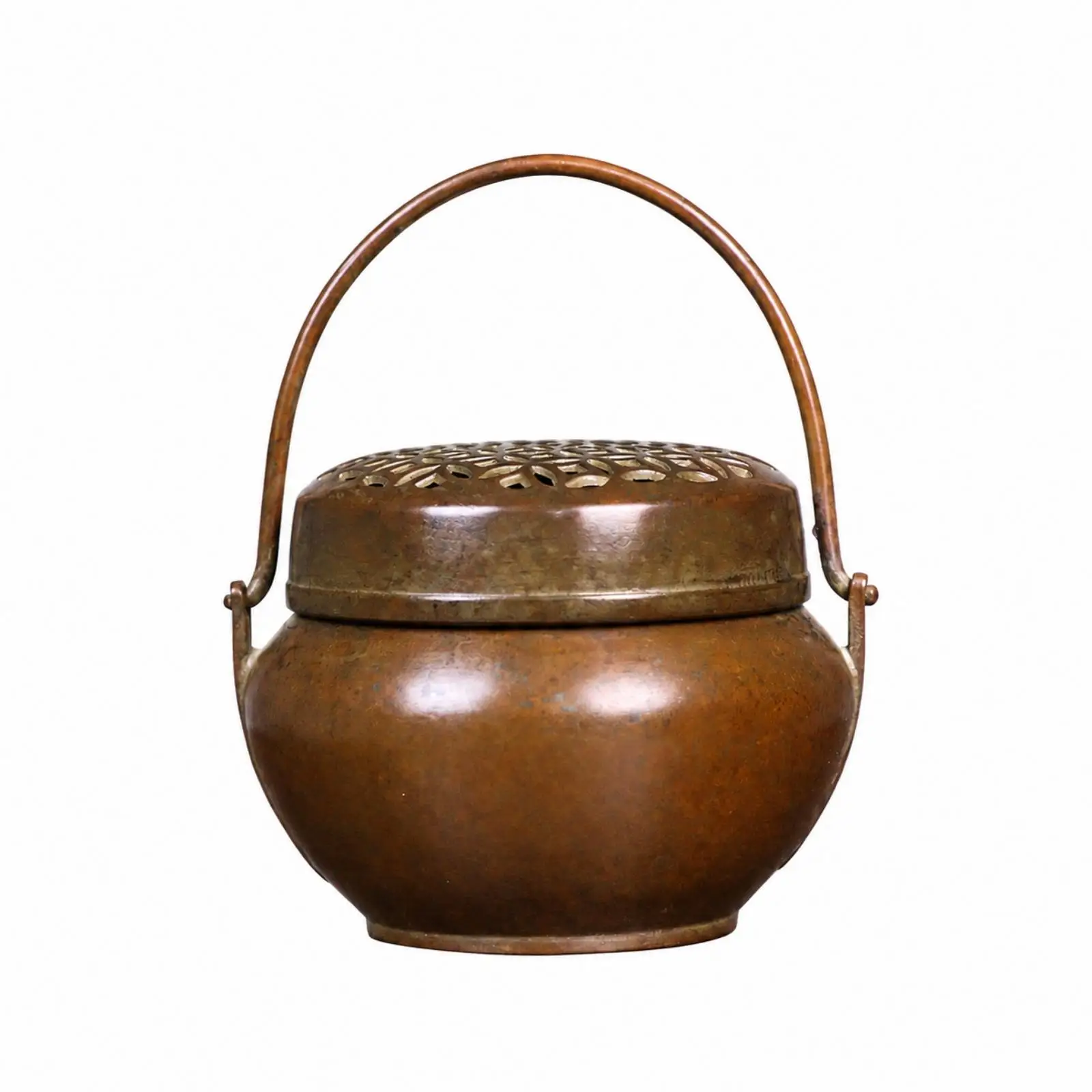 Portable Copper Incense Censer with Domed Perforated Lid for Relaxation Altar