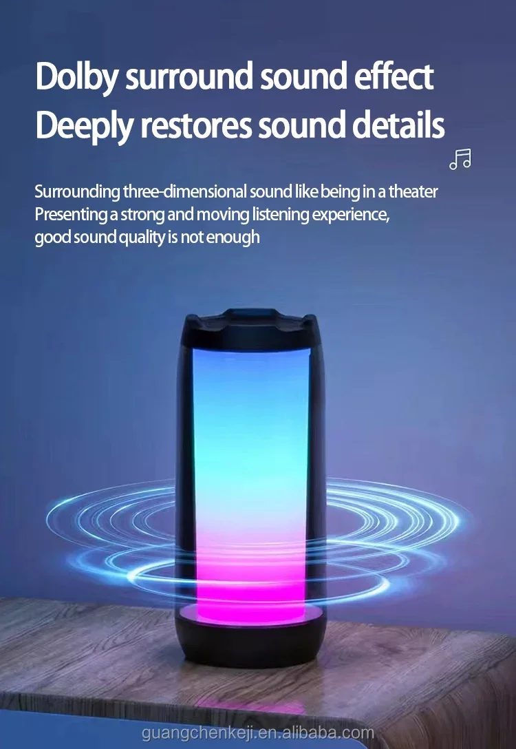 2024 Portable Outdoor Stereo Sound Wireless Small Speaker Colorful LED Light BT 5.3 Wireless Speaker