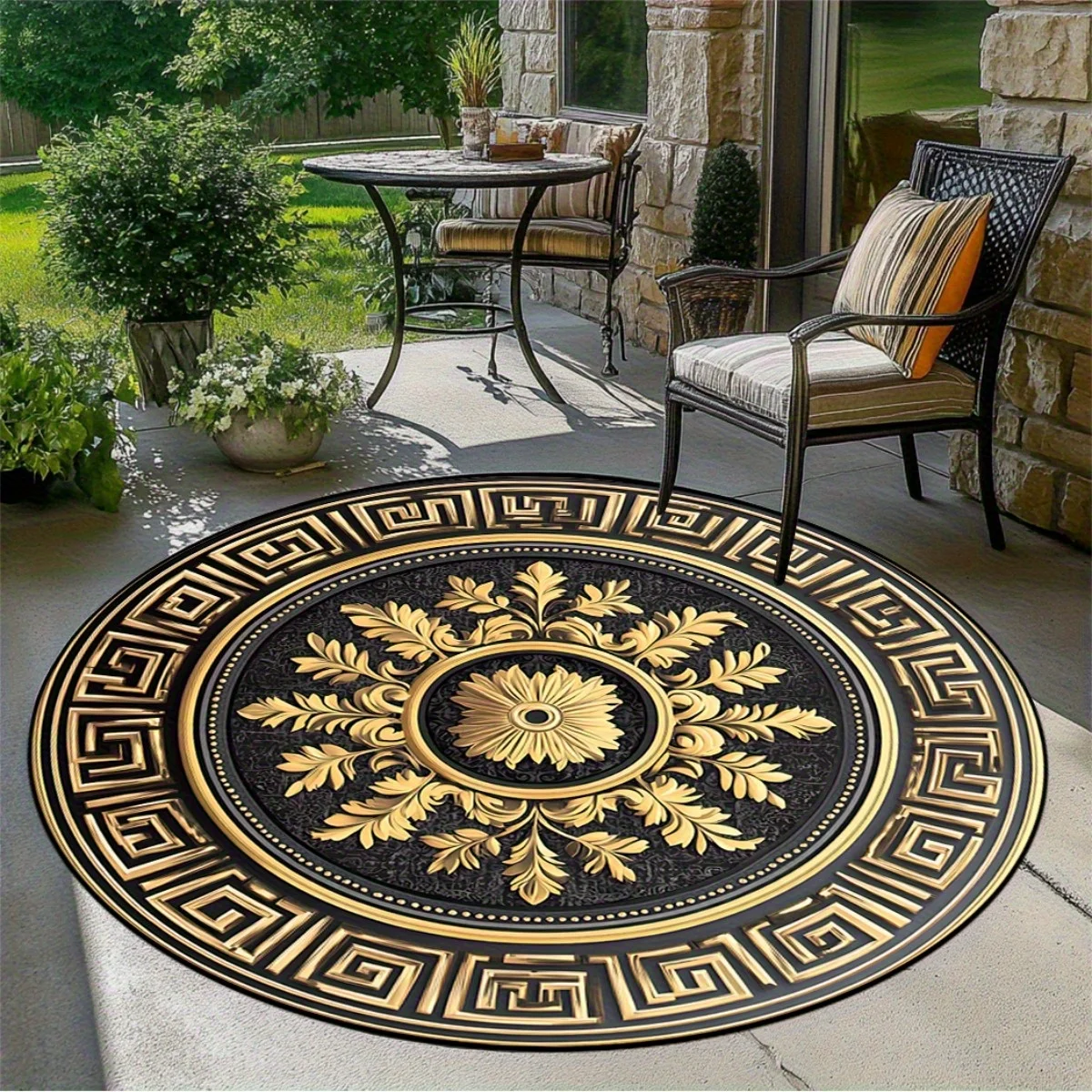 

Элегантный коврик для прихожей из хрустального бархата — нескользящая подложка, черный и золотой цветочный дизайн, коврик для дома и улицы