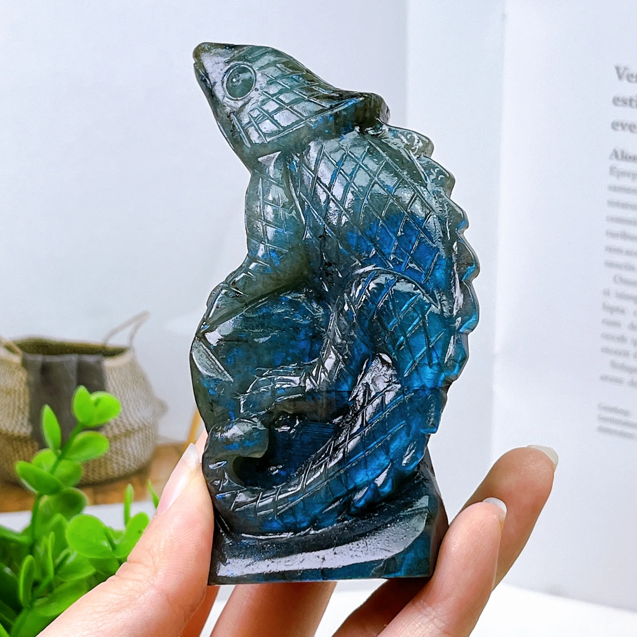 Natural Labradorite Lizard Carved Statue Room Ornament Healing Crystal Reiki Animal Figurine Gemstone Home Decor 1pcs