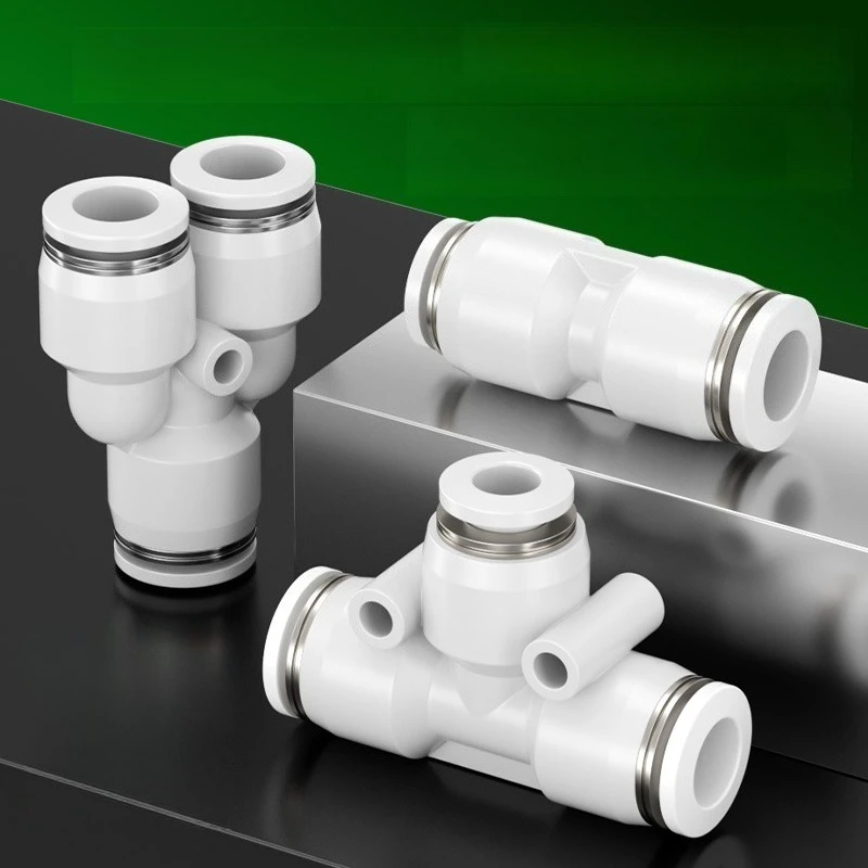 Pneumatic Fitting High Strength Plastics Pipe Connectors White Fittings Thread Tube Connector PU PE PEG PY 4/6/8/10-16mm Adapter