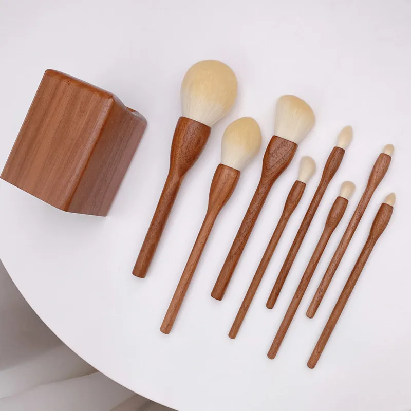 8PCS Black Walnut Handle Makeup Brushes Powder Blush Foundation Sculpting Eyeshadow Smudge Blending Cosmetic Brush