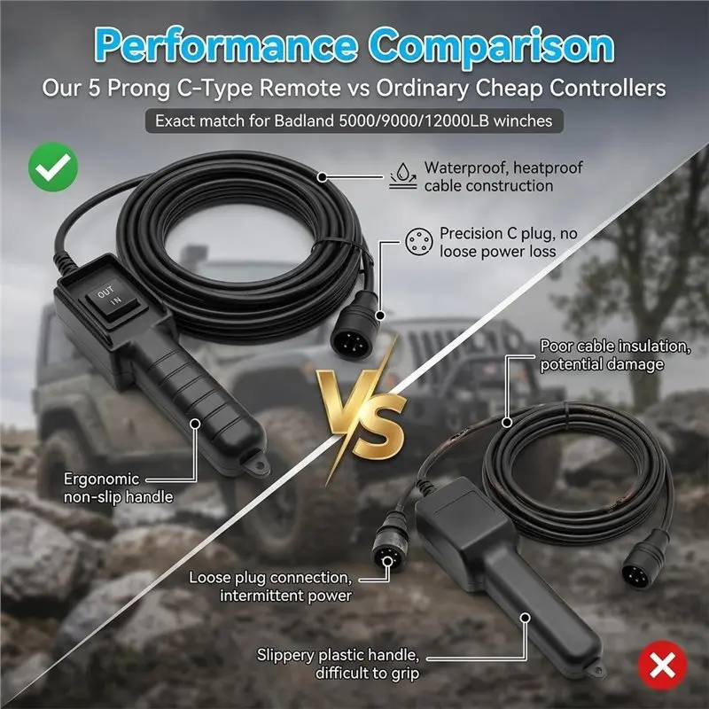 Best-Selling 5 Prong Winch Remote Control Switch Cable For Badland Winches C-Shaped 5-Pin Connector, Fit For Badlands Harbor