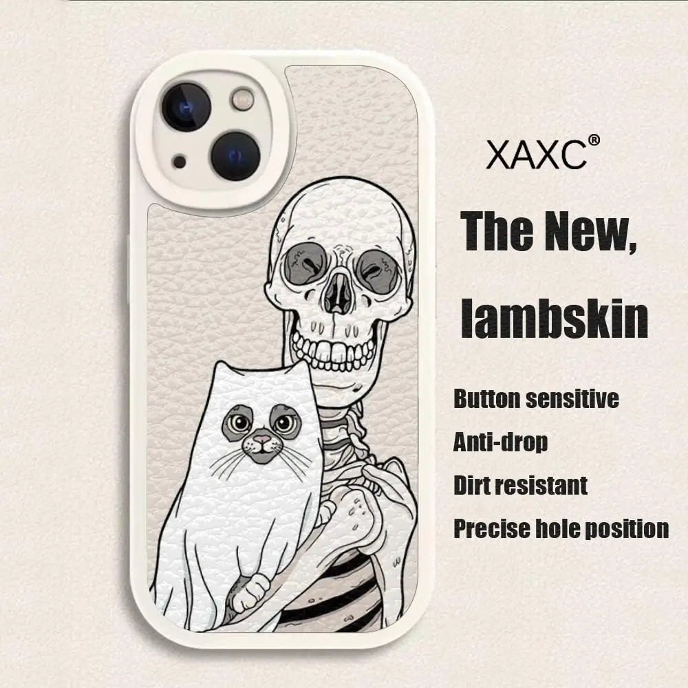 Design stylish skull and cat dog Phone Case For Iphone15 Pro Max 14 Plus 11 13 12 X Xr Xs 7 8 Puls Woman Lambskin Silicone Cover