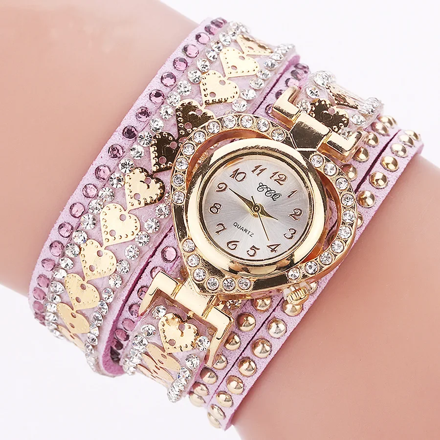 Luxury Women Heart Dial Shiny Design Quality Women Quartz Watch Fashion Rhinestone Bracelet Wrap Strap Women Watch Gifts Relógio