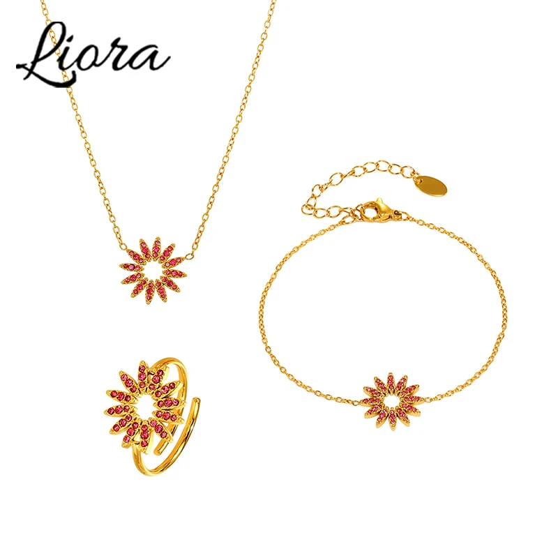 

Liora Exquisite Zircon Sun Flower Stainless Steel Chain Necklaces Bracelets Rings for Women Charm Wedding Banquet Jewelry