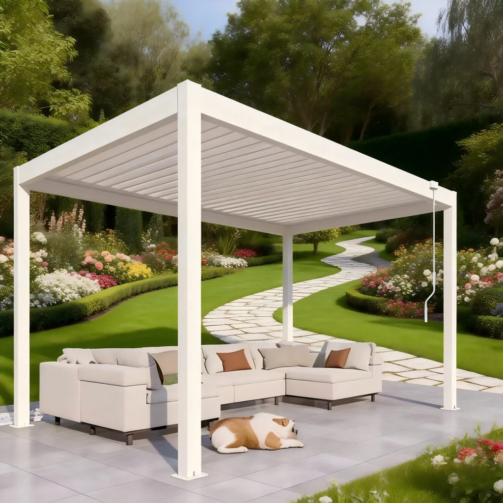 4X6 Customizable Outdoor Aluminium Motorized Louvered Pergola LED Light System Balcony Gazebo Pavilion-Eco-Friendly Retractable