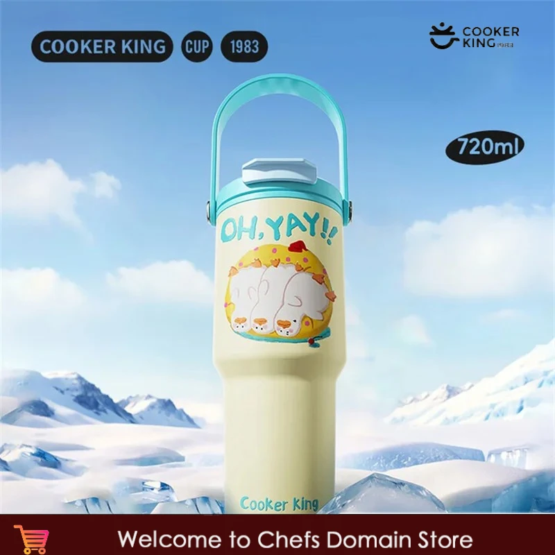 COOKER KinG 720ML Thermos Cup Cartoon Pattern Insulation Straw Cup 316 Stainless Steel Coffee Mugs Portable Outdoor Water Bottle