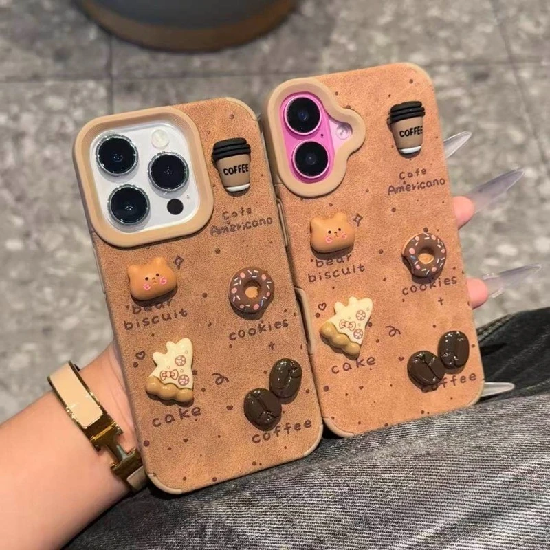 

3D Bear Coffee Phone Case For Xiaomi Poco F8 F7 17 Pro Max 15 Ultra 14 13 Civi 5 Pro Redmi K90 K80 Pro Max Ultra Donut Cake Case