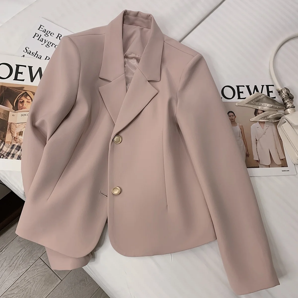 

Women'S Suit Female Clothing Elegant Woman Blazer Elegance Versatile White Short-Sleeved American Style Double-Breasted Classic