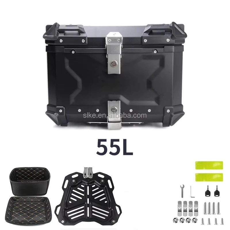Waterproof Motorbike Rear Luggage Box Trunk 55L Liter Durable Aluminium Alloy Top Box for Motorcycle