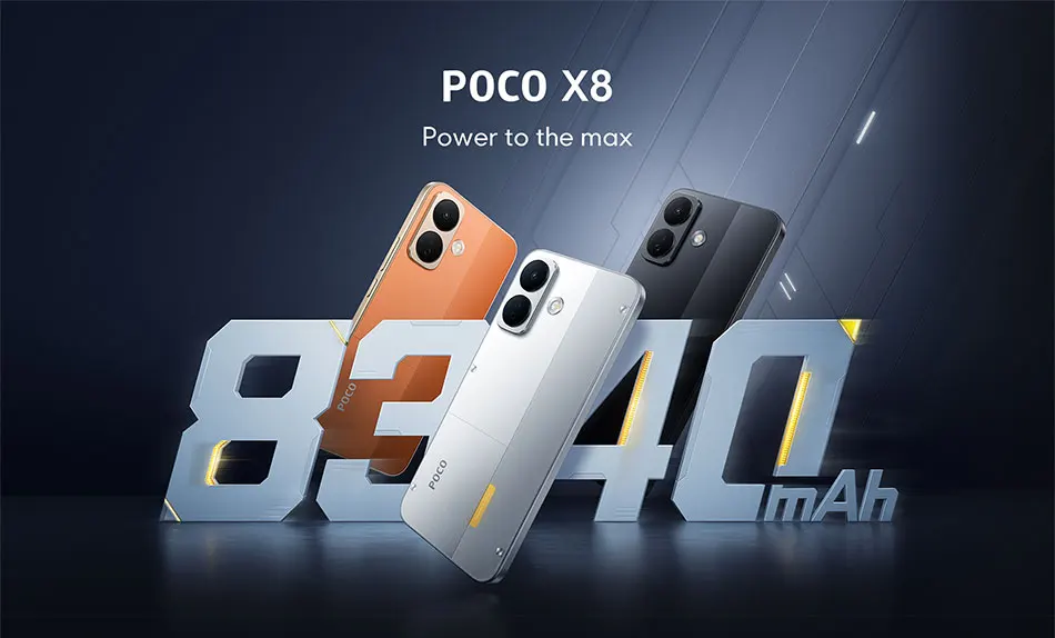 Global Version POCO X8 5G Smartphone 8340mAh battery 67W HyperCharge Snapdragon 6s Gen 4 50MP 6.83" 1.5K Display