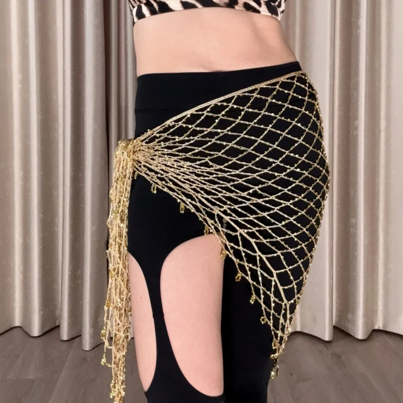 Belly Dance Waist Chain for Women's Triangular Mesh Hip Scarf Oriental Dance Practice Belt Girls Dancing Performance Accessories