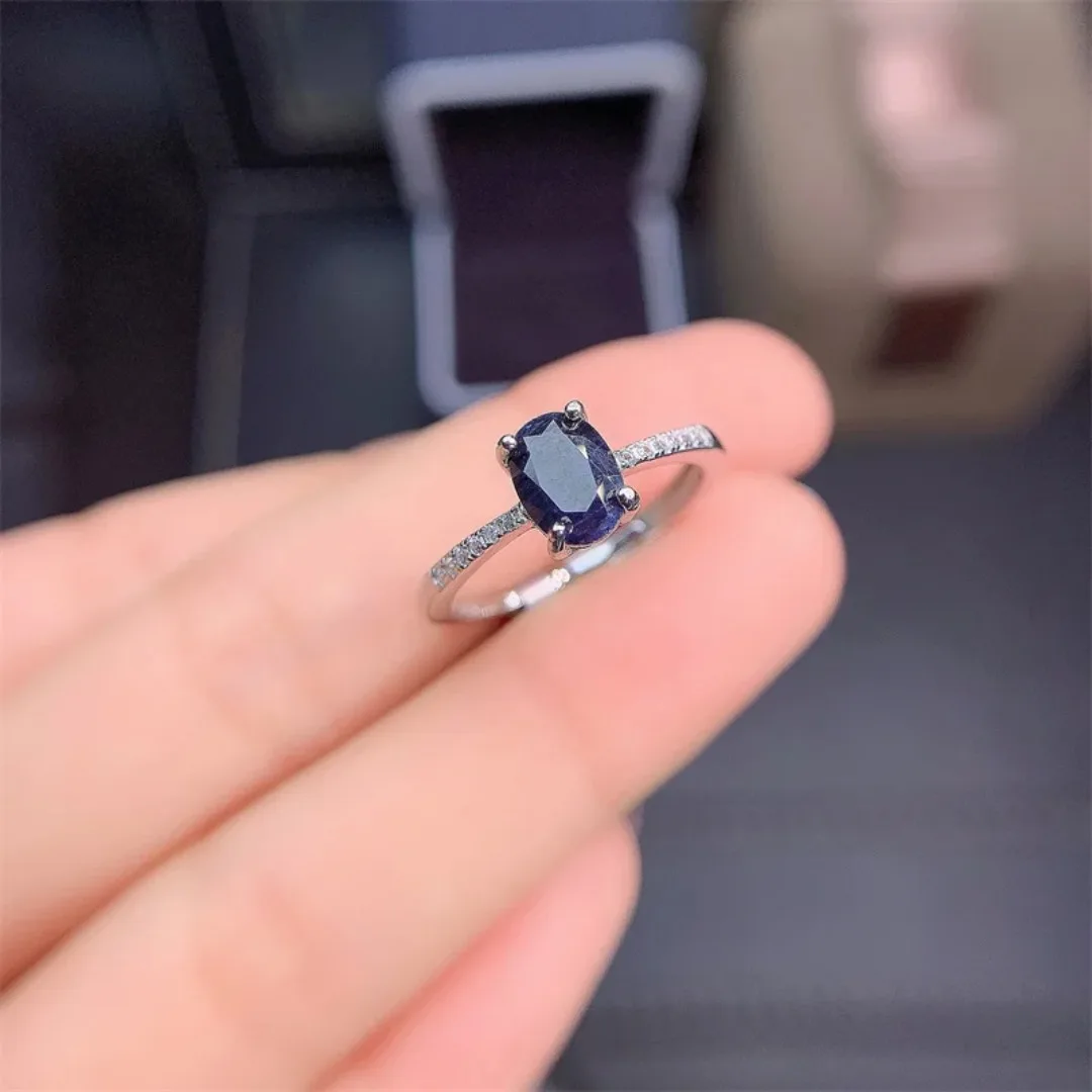 Hot Sale Fashion Design Silver Sapphire Rings for Women Solid 925 Silver Sapphire Ring 5*7mm  Natural Sapphire Gemstone