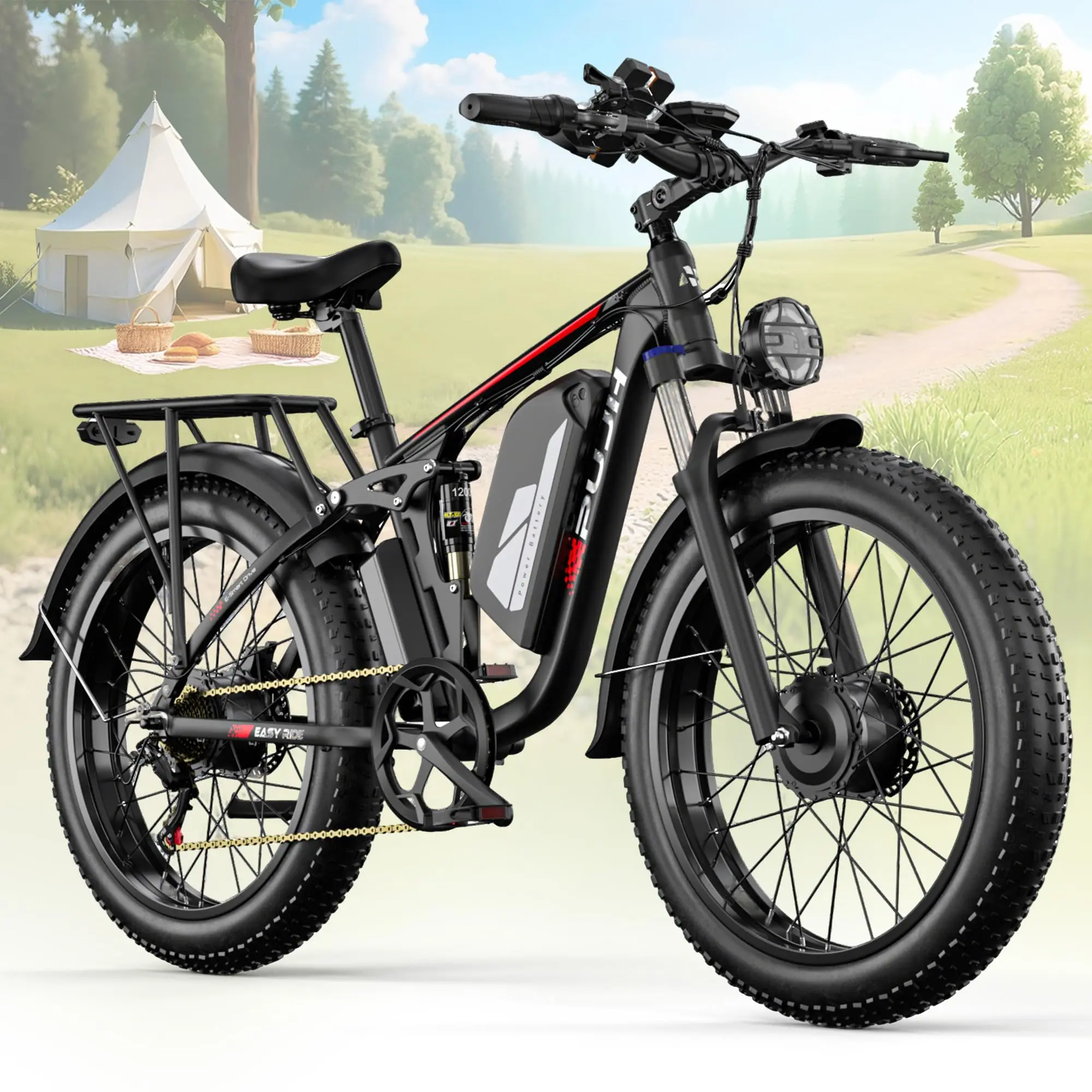 6000W Max 50 MPH up to100 Mile Dual Motor E-Bike for Adults, 60V 1200Wh Long-Lasting Battery with 26" Fat Tire All Terrain Adult image 2