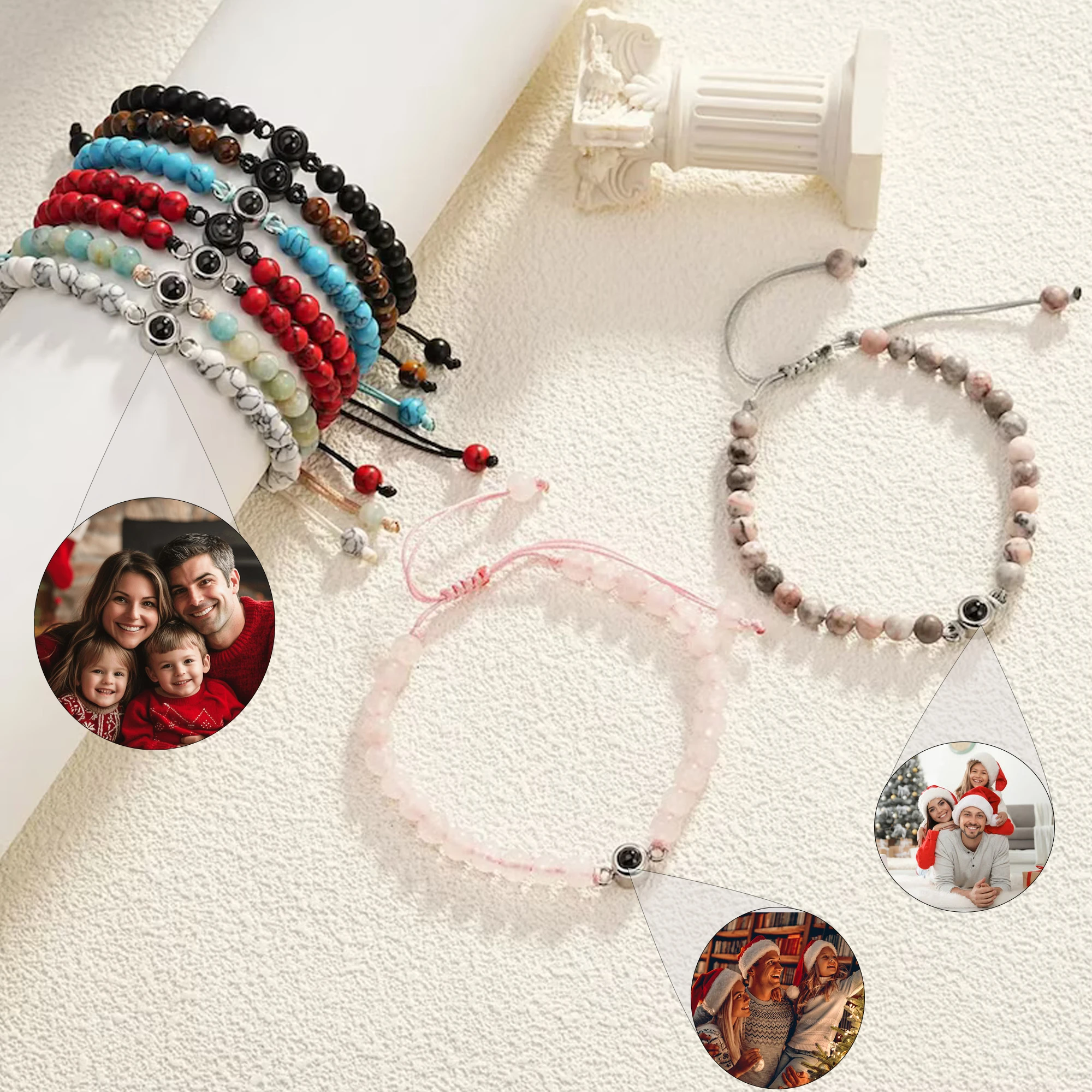 Custom Photo Projection Bracelet Personalized Tiger's Eye Beaded Projection Bracelet Christmas Gifts for Him Gifts for Husband