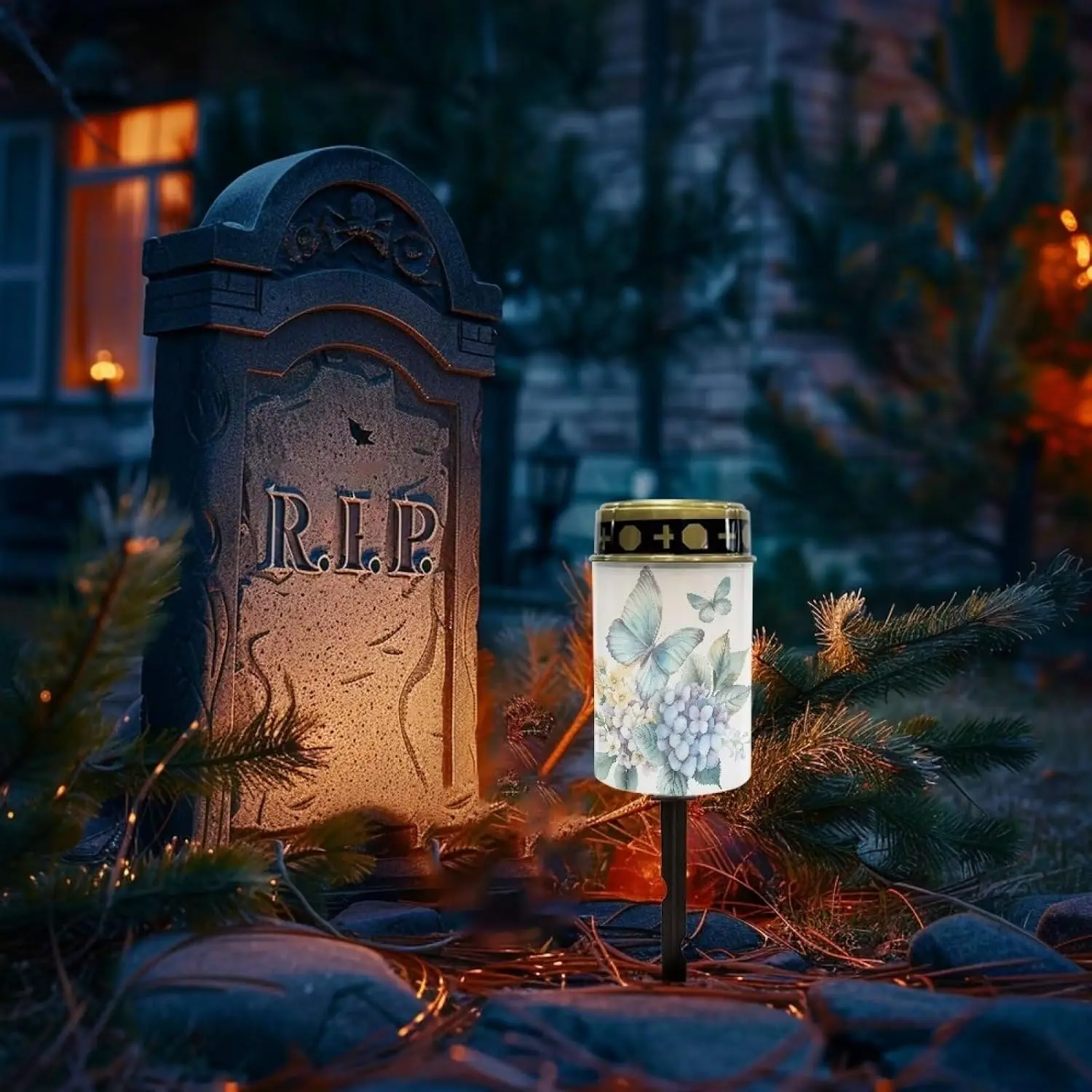 Solar Grave Lights Waterproof Butterfly Cemetery Flameless Led Candles Memorial Pathway Decor Pack