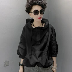 Effen Kleur Losse Casual Hoodies Vrouwen Coltrui Lange Mouw Katoenen Capuchon Oversized Sweatshirt Vrouwelijke Pullover Lady New