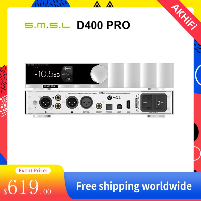 

SMSL D400 PRO USB DAC AK4499EX+AK4191EQ MQA MQA-CD Support DSD512 32Bit/768kHz with Remote Control Decoder