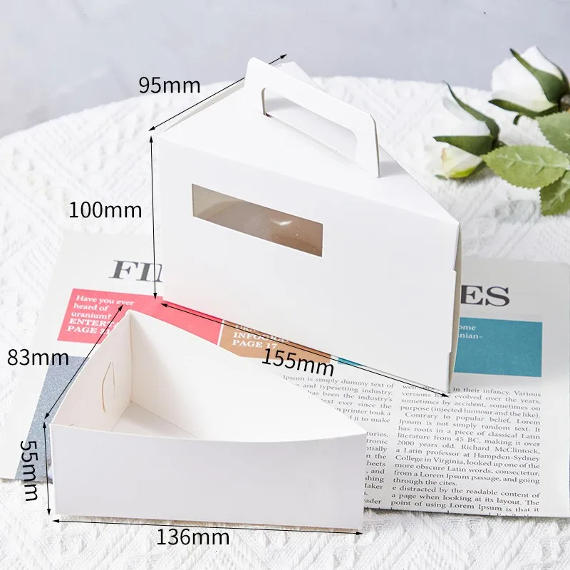 50pcs Mousse Triangle Pastry Cake Box White Cardboard Paper Sandwich Box With Handle Dessert Packing Boxes