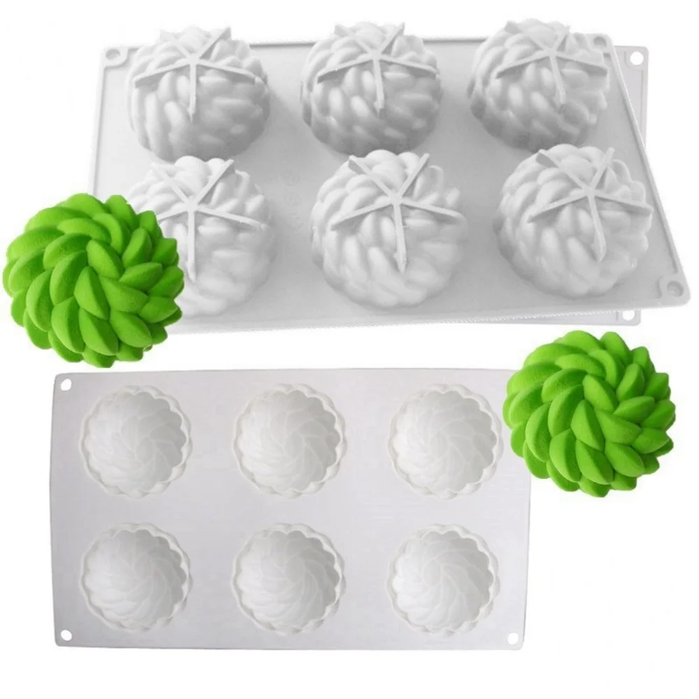 Cute Succulent Shape Silicone Cake Mold 6 Hole 3D Swirl Flower French Mousse Dessert Chocolate Jelly Ice Cream Soap Baking Mould