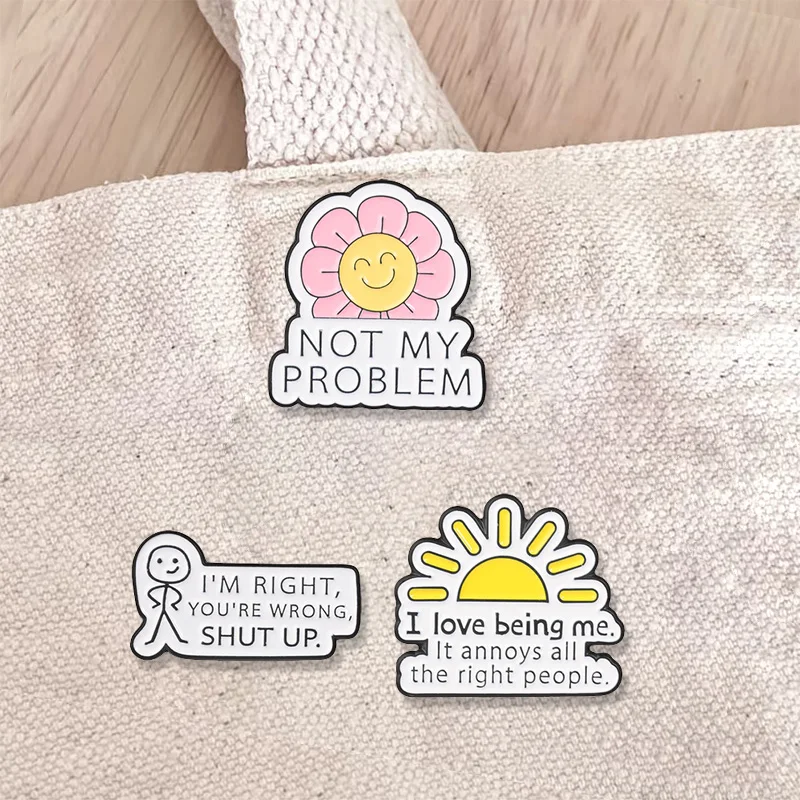 Lustiges, sarkastisches Zitat, Emaille-Abzeichen, „Nicht mein Problem“, Blumen-Anstecknadel, Stick-Figur, Humor, Metall-Brosche, Geschenkidee für Gen Z und Teenager – Detail 3