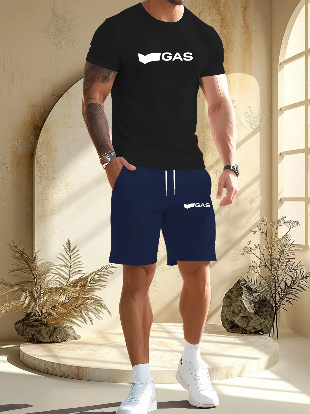 Summer Sports Men's Running Set Printed Top Casual T-shirt Shorts Two-piece Set Jogging Breathable Quick Drying Clothing