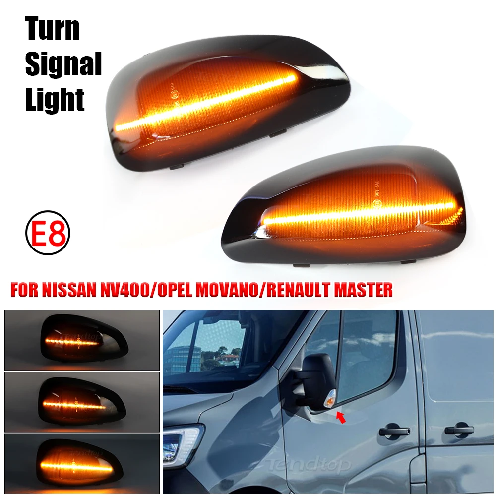 2pcs LED Dynamic Turn Signal Light Rear View Side Mirror Light For Renault Master MK3  VAUXHALL OPEL MOVANO  NISSAN INTERSTAR