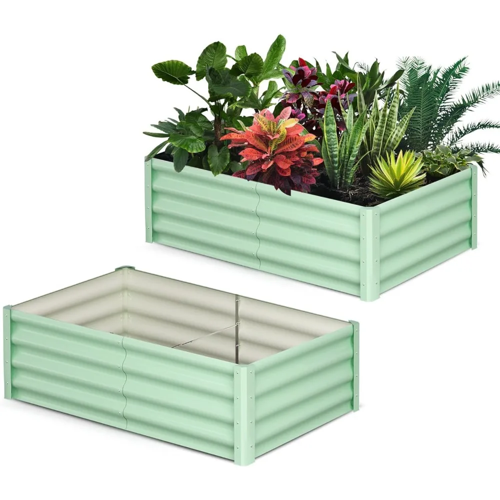 

6x3x1ft Large Outdoor Planter Boxes Kit Set of 2, Galvanized Steel Raised Garden Bed with Open-Ended Base Design, Elevated Plant