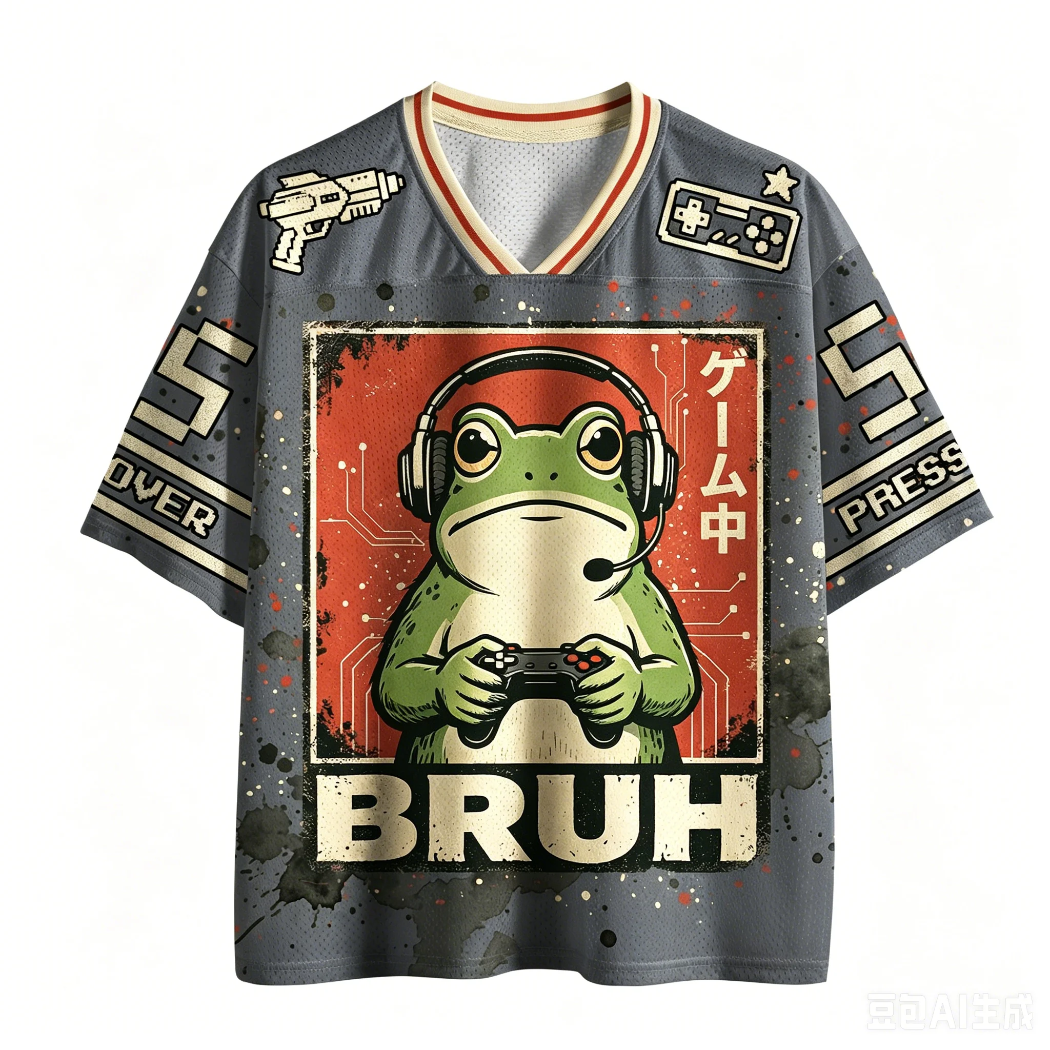 Children and Adults, Relaxed, Trendy, Flu Pixel Esports, Frog 3D Printing, Net Eye Clothing, Short Sleeves
